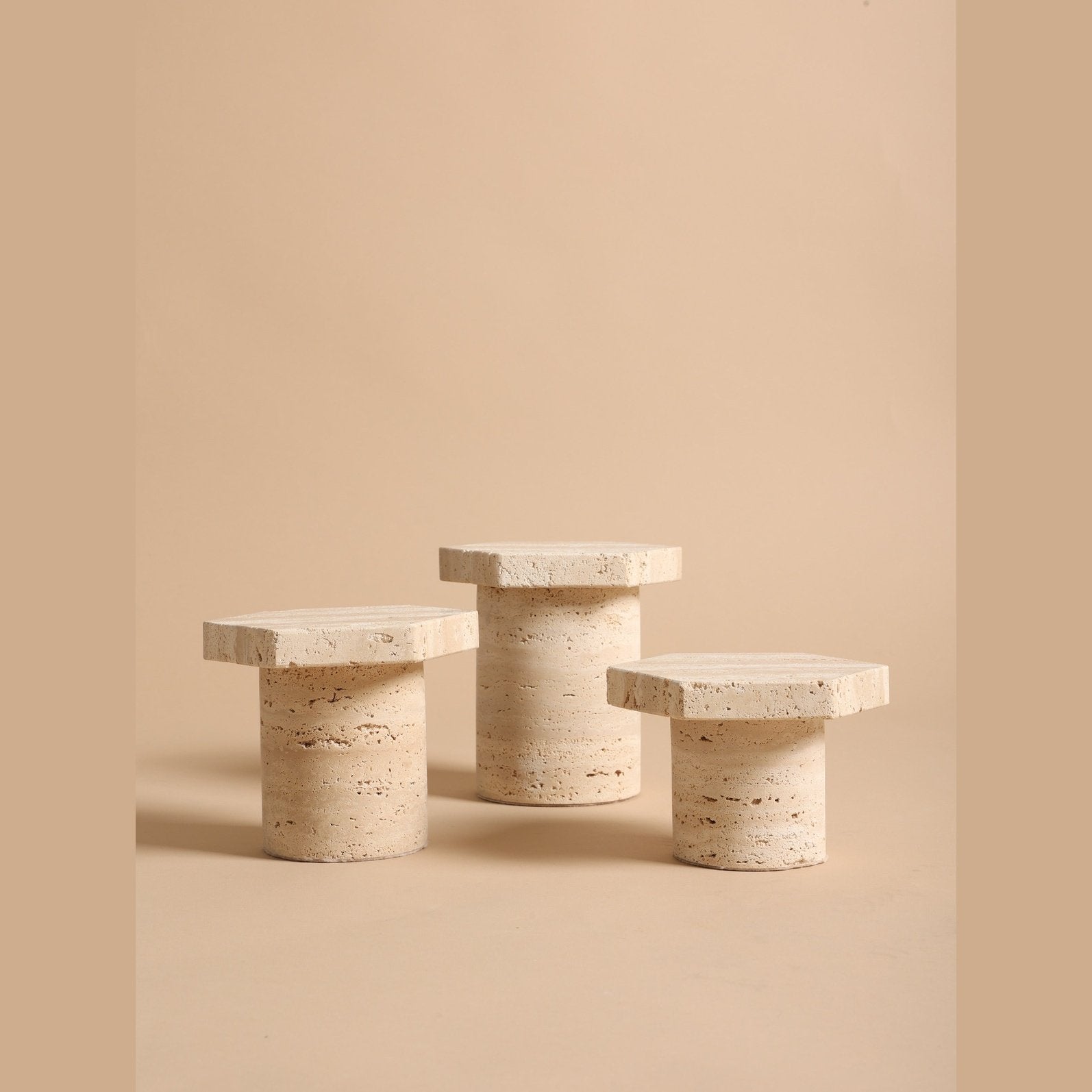 Wide Travertine Candle Holder