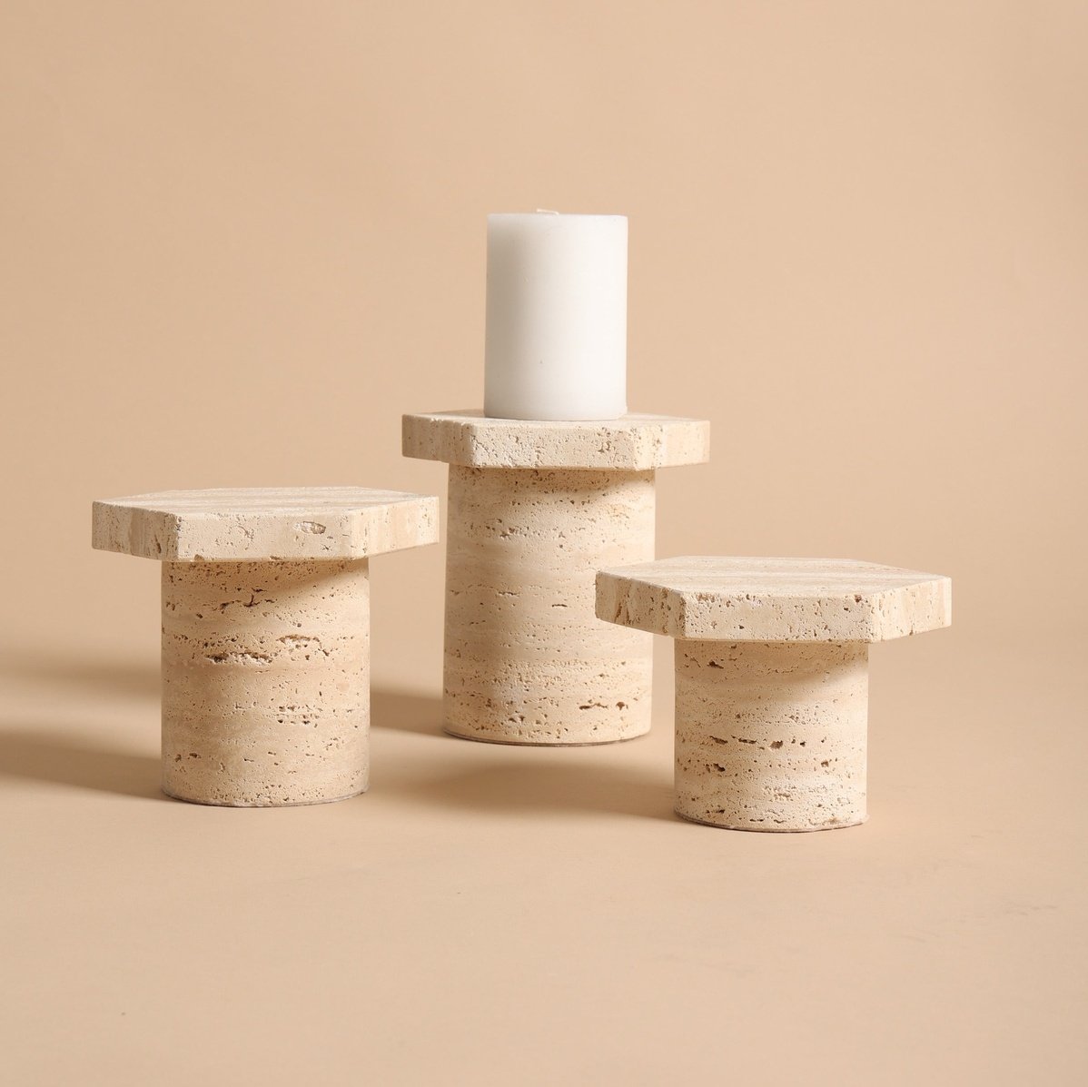 Wide Travertine Candle Holder