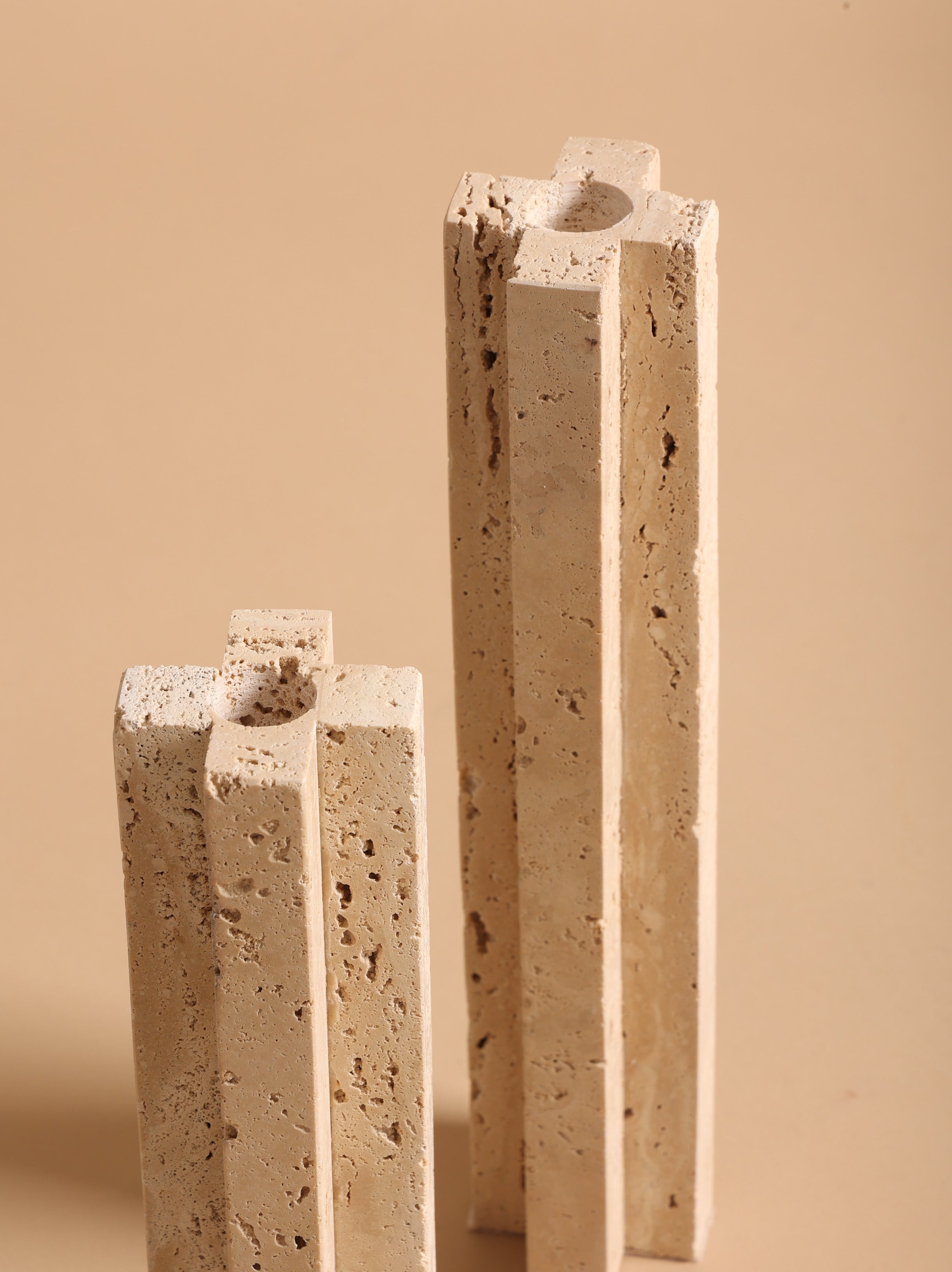 Tall Travertine Candle Holder