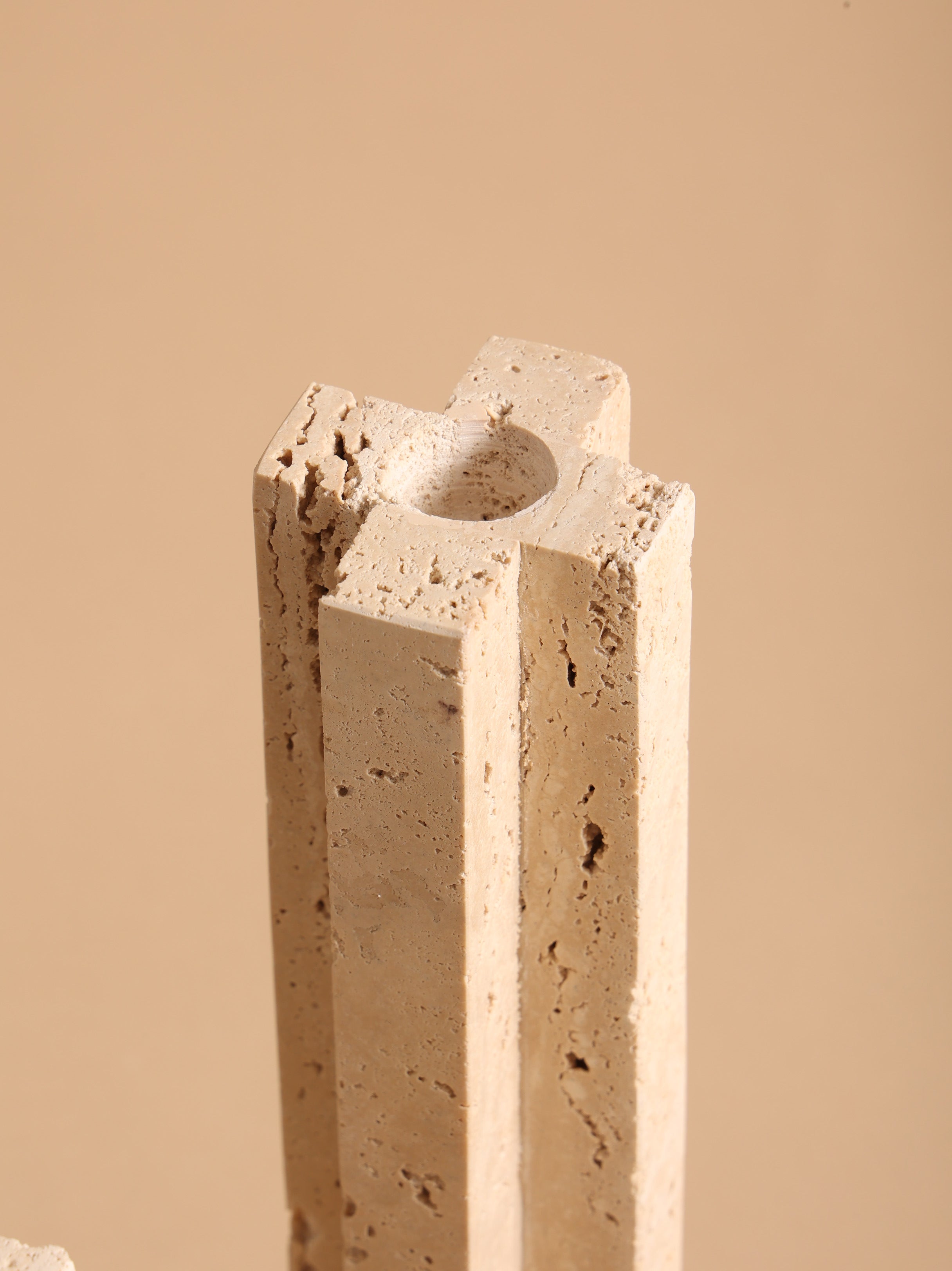 Tall Travertine Candle Holder